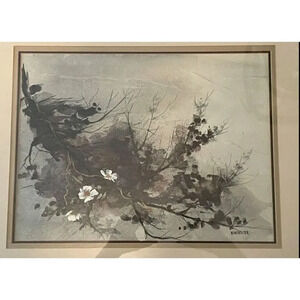 Manchester  Signed Original  Watercolor Painting Floral Foliage  17”x13” + Frame